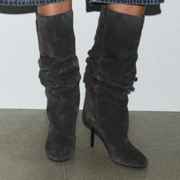 ZARA GATHERED LEATHER BOOTS - Picture 2 of 10